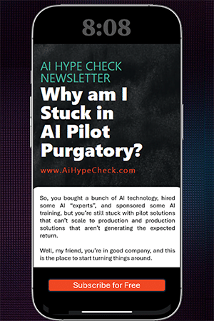 phone showing the AI Hype Check newsletter